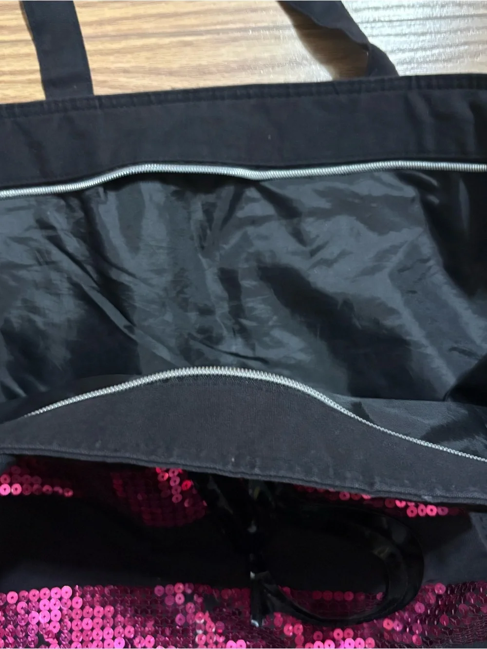 Victoria’s Secret Pink Black Sequins Zip Tote Bag
